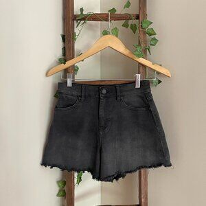 Black High-Rise Denim Shorts – Raw Hem Cutoff Style